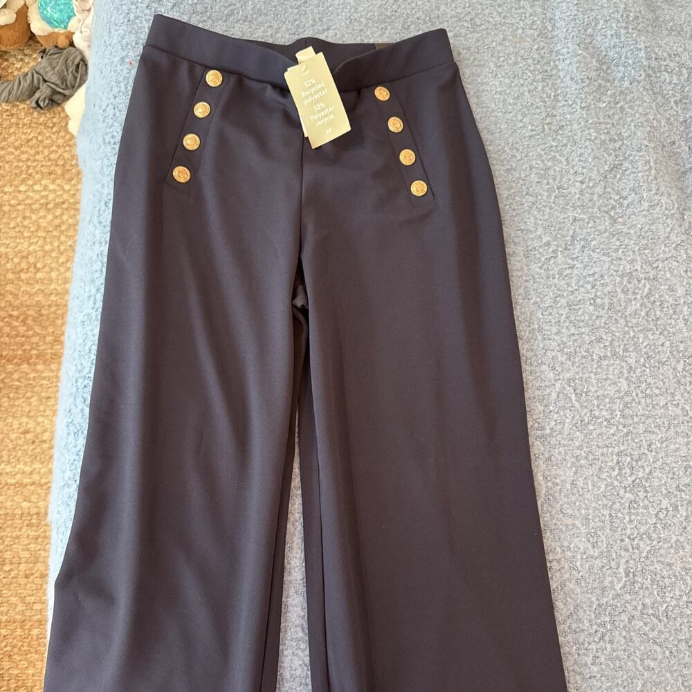 H&M Navy Wide Leg Trousers Gold Button Detail High Waist NWT